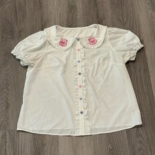 Romwe x Care Bears Womens 2XL White Peter Pan Collar Embroider Puff Short Sleeve picture