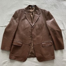 Vintage Stafford Genuine Leather Caramel Camel Brown Blazer Jacket Men's Large  picture