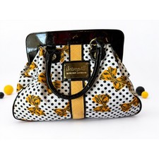 Betseyville Betsey Johnson Vintage Satchel Bag Polka Dot Yellow Bow Patent Trim picture