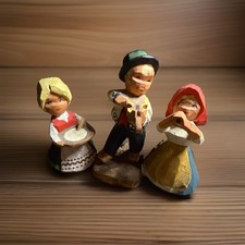 Vintage Norway Hand Carved Wood Folk Figures Set 3 Fiddler Prillar Guri Bunad picture