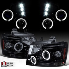 Black Smoke Fit 2007-2014 Tahoe Suburban Avalanche LED Halo Projector Headlights picture