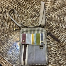 Fossil Fabric Crossbody Bag Striped Multicolor Canvas Organizer Travel Purse picture