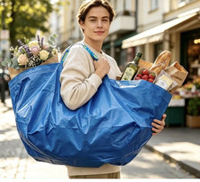 2PC IKEA Large Blue Shopping Bag Laundry Grocery Storage Durable-19Gal picture