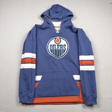 VTG Edmonton Oilers Hoodie Mens XL Blue NHL Hockey CCM Pro Pullover Sweatshirt picture