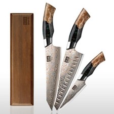 SHAN ZU 3PCS Japanese Copper-Damascus Knife Set with Magnetic Knife Holder picture