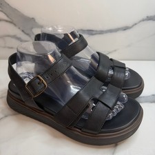 Vionic NEW Women's Black Leather Solana Platform Sandals Sz 9 Fisherman Comfort picture