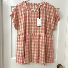 Cotton Bleu Babydoll Top Sz S Orange Plaid NWT Boho Picnic Prairie Soft Girl picture