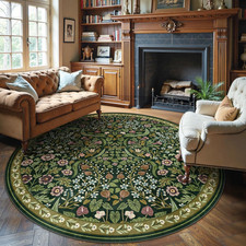 Moynesa Vintage 6ft Round Area Rug Green Floral Rugs Living Room picture