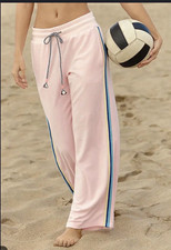 NWOT Sundry Wide-Leg Drawstring Terry Pants Pink Multi Stripe XS $148 picture