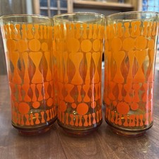 Vintage Libbey Atomic Glasses Set of 6 MCM Amber Orange Ombre Geometric Tumblers picture