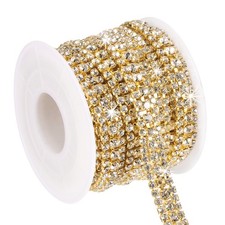 3 Yards Rhinestone Chain Roll, 3 Rows Crystal Close Chain, Gold/White picture