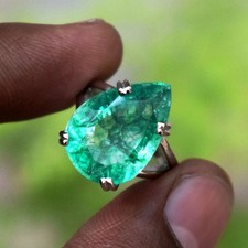10 Carat Natural Green Emerald Ring Solid 925 Sterling Silver Certified Jewelry picture
