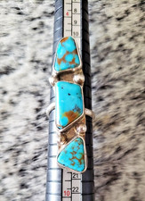 VTG Navajo Sterling Silver 3 Stone Turquoise (ADJ) Signed by Gude Candelaria picture