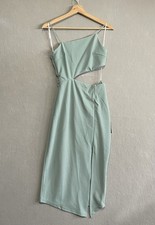 Lulus Flawless Attitude Sage Blue Asymmetrical Cutout Midi Dress Small NWT picture