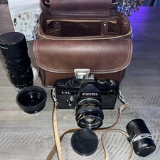 Vintage Petri TTL 35mm SLR Film Camera Body/ Untested Case Extra lens Focus picture