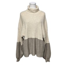 Gilli Sweater Womens Large Turtleneck Ribbed Colorblock Pullover Cozy Knit Top picture