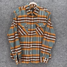 Brixton Bowery Flannel Shirt Mens Medium Orange Plaid Button Down Long Sleeve picture
