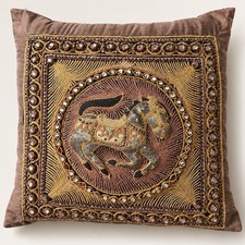 Vintage Equestrian Horse Pillow Hand Embroidered Beaded Sequin Silk Maximalist picture