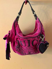 Juicy Couture Pink Crescent Shoulder Bag Zip Logo Pattern Bow Heart Charm picture