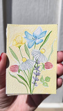 ACEO original art card Flower Bouquet, daisies, lupine floral Sunspot Artistry picture