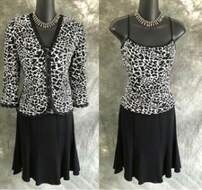 BEAUTIFUL St John evening knit 3pc paillettes black white jacket skirt suit 2 picture