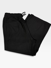 Black Linen Blend Size Large Wide Leg Drawstring Casual Relaxed Cropped Pants picture