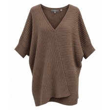 Vince Batwing Cocoon Sweater Brown Yak Wool Ribbed V-Neck Draped Front M picture