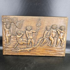 RARE 18th century Renaissance period carved Oak panel depicting putti cherubs picture