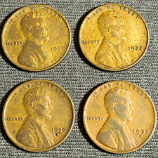 1931 1932 1933-D 1934-D Lincoln Wheat Cents Lot of 4 Better Coins TB-07 picture