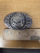 Rare MOD Harley Davidson Sterling Silver Willie G Skull Flames Belt Buckle 100g picture