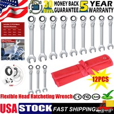 12Pc 8-19mm Metric Flexible Head Ratcheting Wrench Combination Spanner Tool Set picture