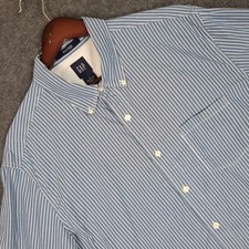 Gap Mens Fitted Button Down Shirt Large Blue White Vertical Stripe Long Sleeve picture