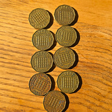 Job Lot 9 Vintage British Brass Threepence Coins Mixed Dates 1953-1965 Ungraded picture