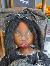 Primitive Folk Art Doll 47 Inches High OOAK Cloth Artist Doll W/ Pumpkin picture