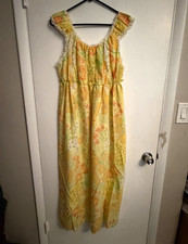 Vintage Deena Yellow Floral Lace Trim Nightgown Style 1862 Size L picture