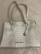 Brahmin Croc Embossed Zip Top Tote Bag Gold Hardware Charm Medium w/ Pockets picture