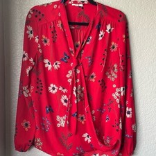 Pleione Red Floral Print Tie-Neck Blouse – Size L picture