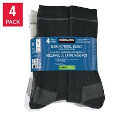 Kirkland Signature Mens Merino Wool Blend Socks 4 Pair Cushioned Shoe 7-13 USA picture