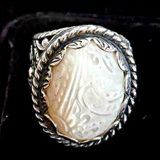 Carolyn Pollack Rodeo Mother of Pearl Sterling Silver Ring Sz 8 16.6g VTG QVC picture