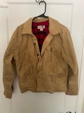 Filson Short Cruiser Jacket Tin Cloth Waxed Plaid Lined Tan USA Medium picture