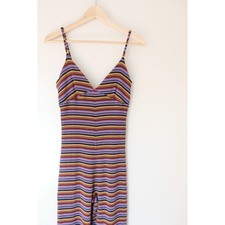 Sundry Striped Ribbed Knit Jumpsuit Wide Leg 70s Retro Sz 2 (Sm) Boho Festival picture