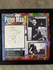 Peter Max Hand Drawn Sketch And Autograph With Photos Framed And Matted COA picture