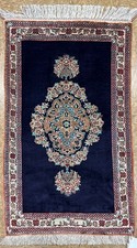 2x3 Vintage Silk Hand Knotted Oriental Area Rug Navy Blue Mint Unused picture