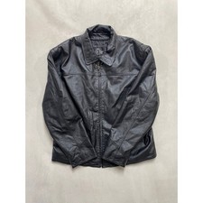 Oscar Piel Perfect Leather Jacket Mens Large Black Y2K Full Zip Quilted Lined picture