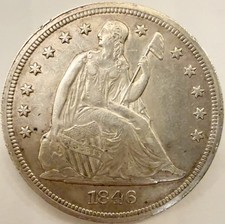 1846 liberty seated dollar, AU/BU picture