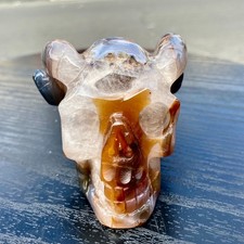 450G Natural Druzy Agate Geode Ram Skull With Curved Horns Vintage Gothic Healin picture