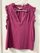 Boden Aria Broderie Trim Vest Size 14 Split Neck Pullover Sleeveless Shirt picture