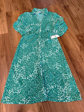 DKNY Women's Green/White Floral Collared Button-Front Midi Shirt Dress 4 picture