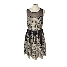 Liza Luxe Dress Size L Damask Lace Whimsy of Your Whirl A Line Black & Gold NWT picture