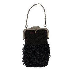 Beaded Flapper Fringe Purse with Metal Frame & Handle 1920s 30s Vintage picture